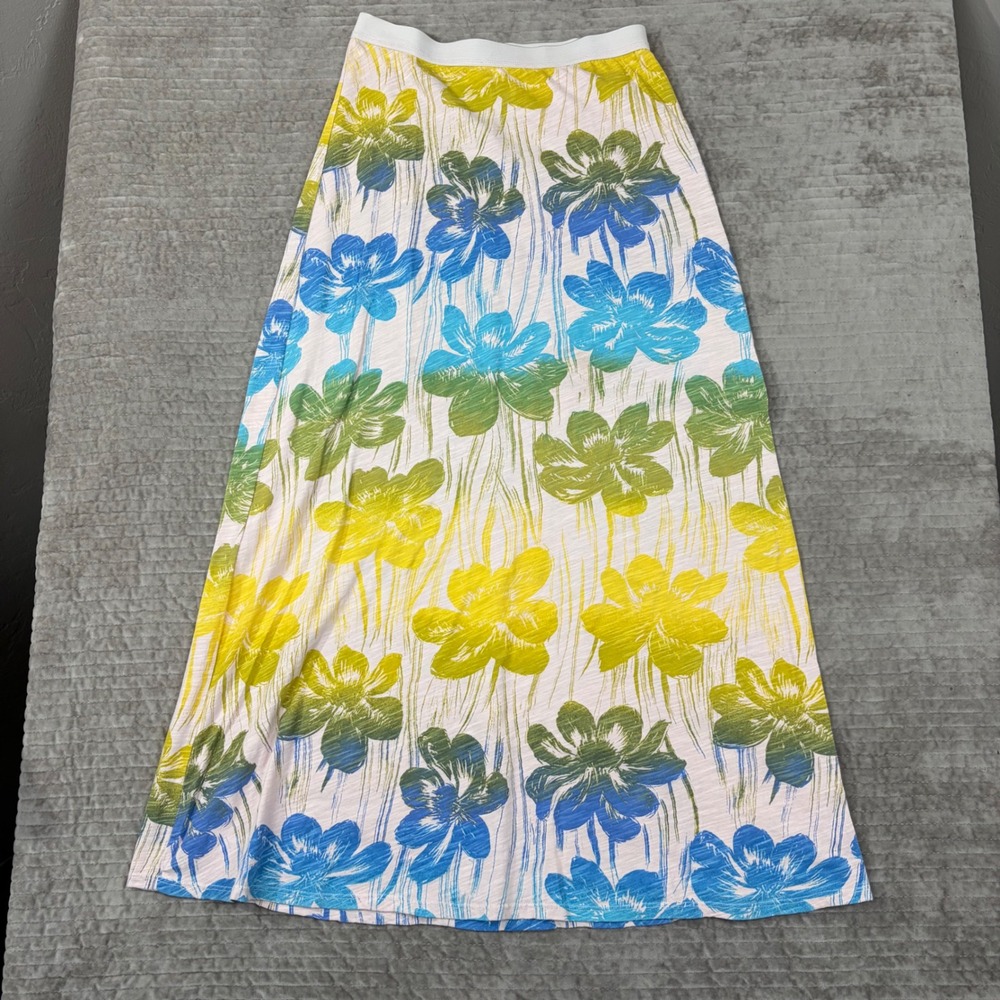Fresh Produce Womens XS Floral Cotton Maxi Skirt Blue Green Yellow Made‎ in USA